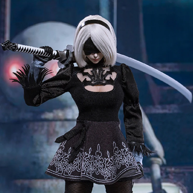 1/6 TFTOYS TF01 NieR:Automata YoRHa Girl Head Carved with Sword Clothes Lace Skirt Set for 12'' Female Action Figure Body Model