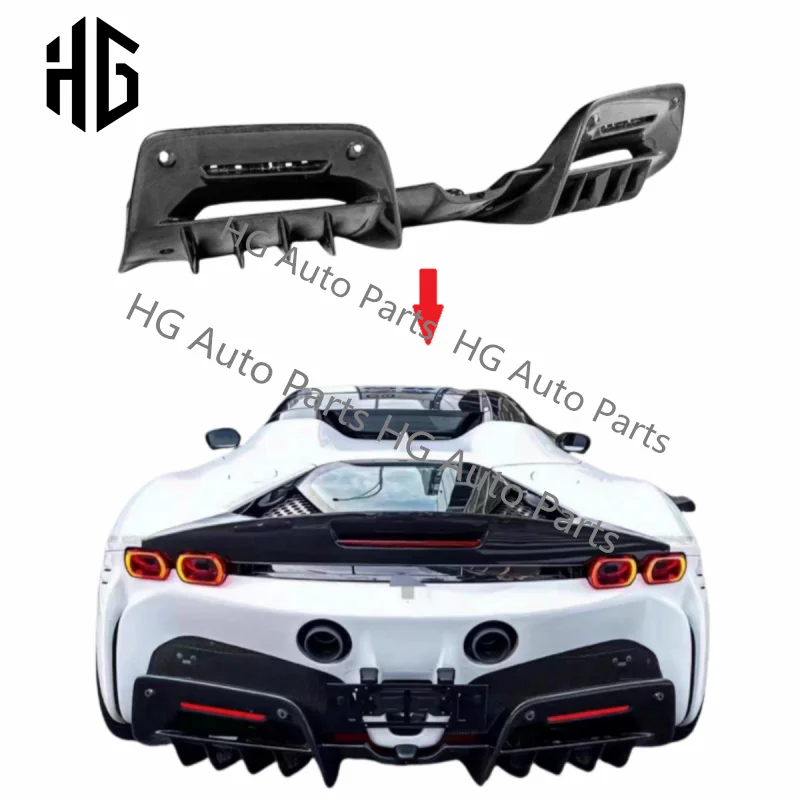 Car Accessories Matte Black Carbon Fiber OEM Style Car Rear Lip Diffuser For Ferrari SF90 Rear Bumper Lip Auto Parts