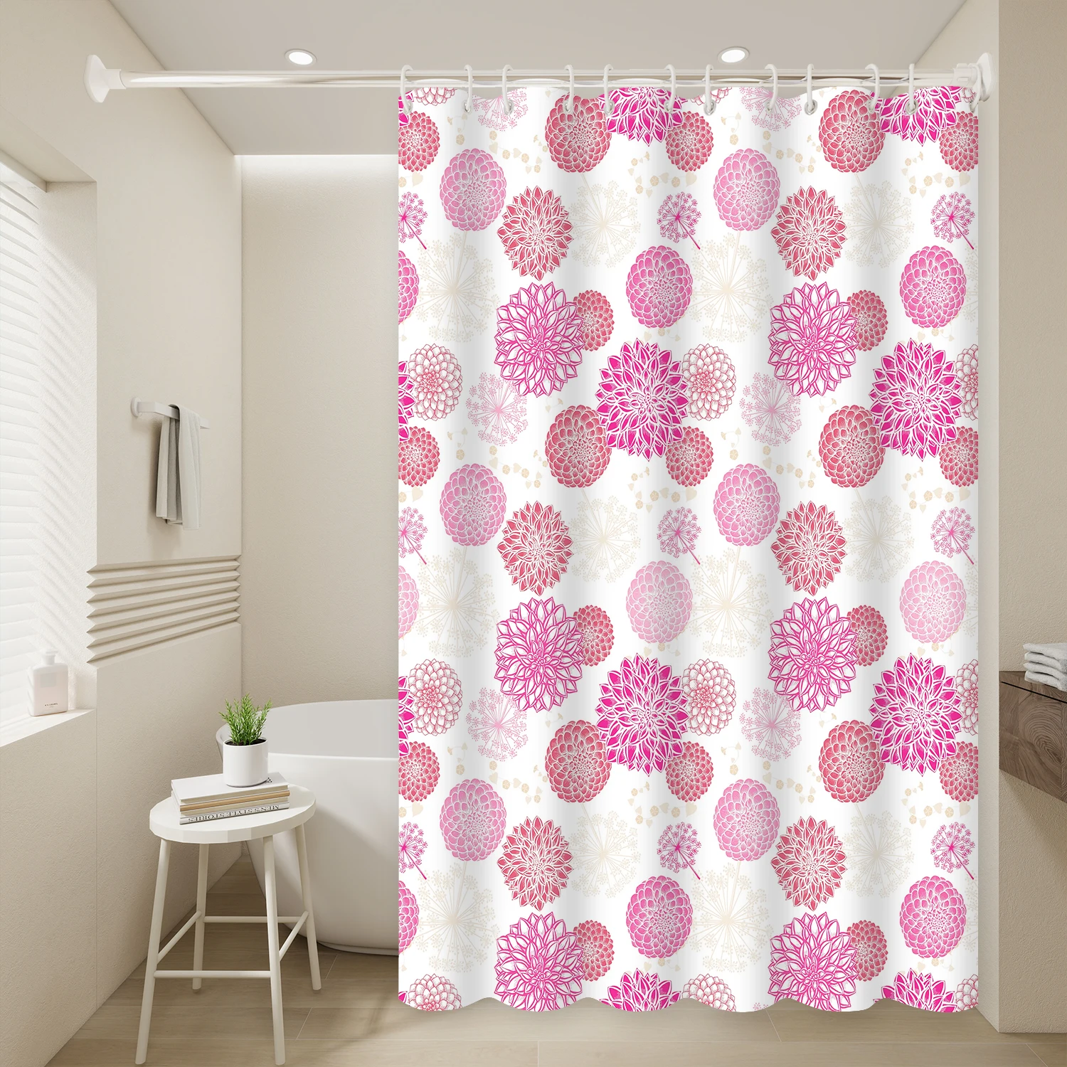 1pc Dazzling Flowers Floral Shower Curtain, waterproof made of PEVA, romantic decoration for the bathroom. Multiple sizes