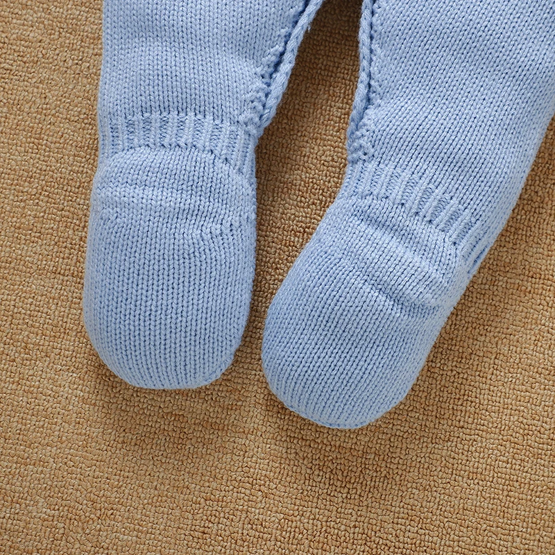 طفل رومبير محبوك الوليد فتاة الصبي بذلة طويلة الأكمام القدم التفاف الخريف الرضع طفل الملابس 0-9 متر الأزياء الصلبة وزرة Playsuit #6