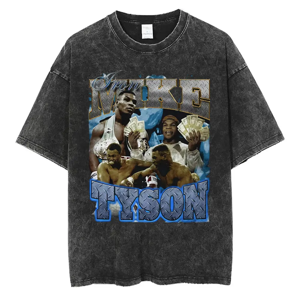 The World's Baddest Man Mike Tyson Washed Vintage T-shirt Men Women Retro Boxing T Shirts Men's Cotton Casual Oversized T-shirts