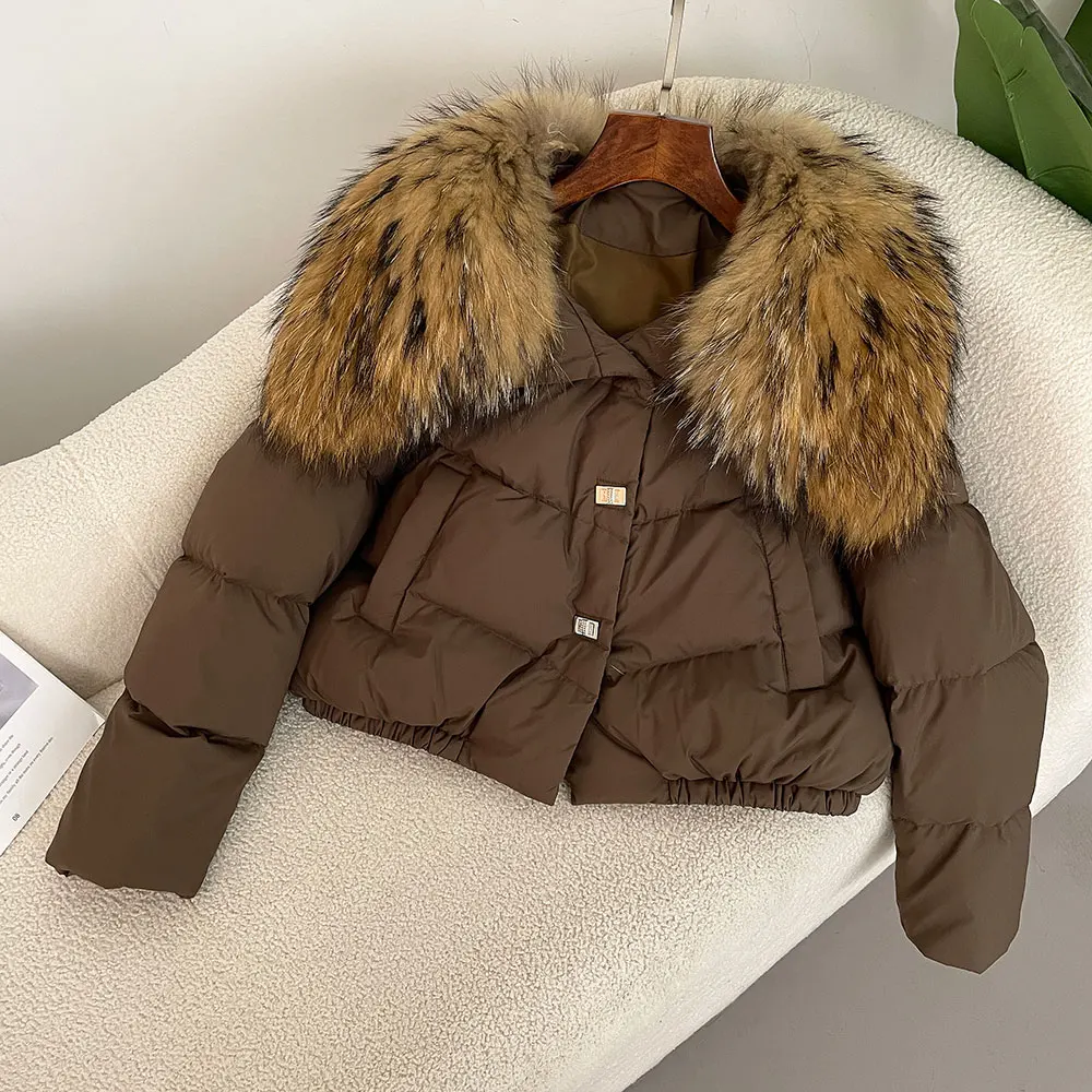 الواقع الفراء سترة للنساء الشتاء ريال الراكون الفراء سترة الإناث الدافئة الأبيض بطة أسفل معطف الخريف 2025 معطف الموضة الأوروبية #1