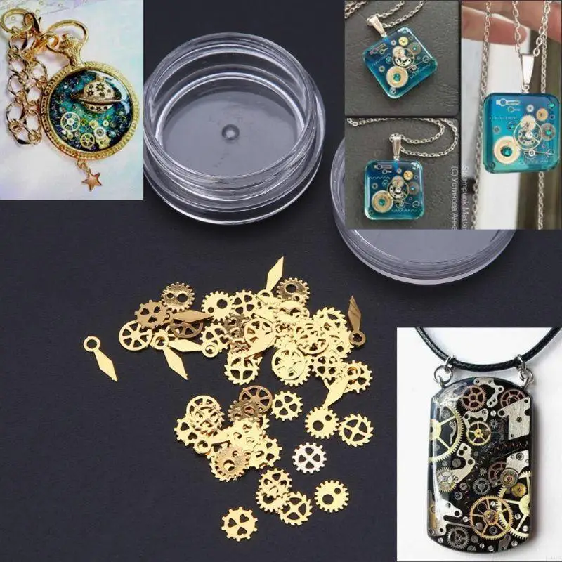 

652F Mini Mixed Steampunk Charms Resin Crafts Vintage Cogs Gear Clock Charm UV Frame Epoxy Resin Jewelry Fillings
