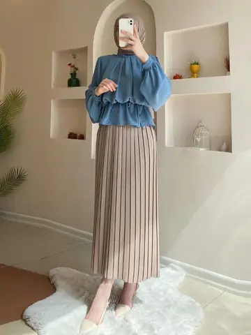 여성용 Eid 무슬림 세트 블라우스 및 플리츠 스커트, 아랍 투피스, 두바이 무술만 앙상블, 플리츠 블라우스 스커트, 이슬람 2024