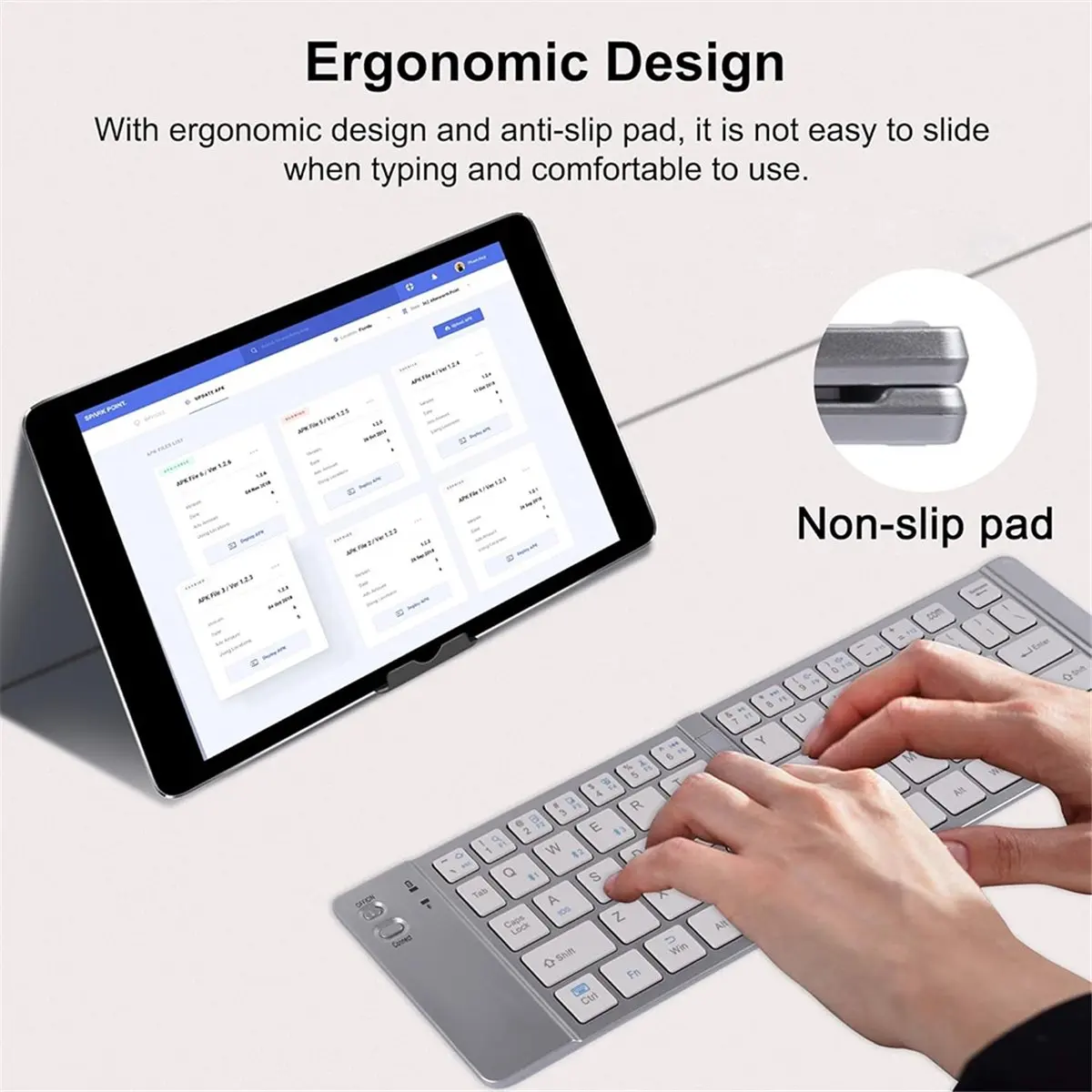 Foldable Mini Bluetooth Keyboard. Portable Ultra-Thin Multi-Device Wireless Keyboard. 66-Key Rechargeable Keyboard
