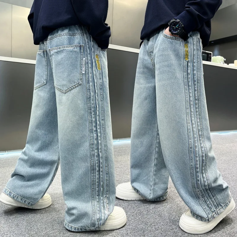 

New Spring Children Loose Straight Classic Jeans For Tween Boy Fashion Blue Denim Pants Kids Autumn Stylish Trousers 4-15 Years