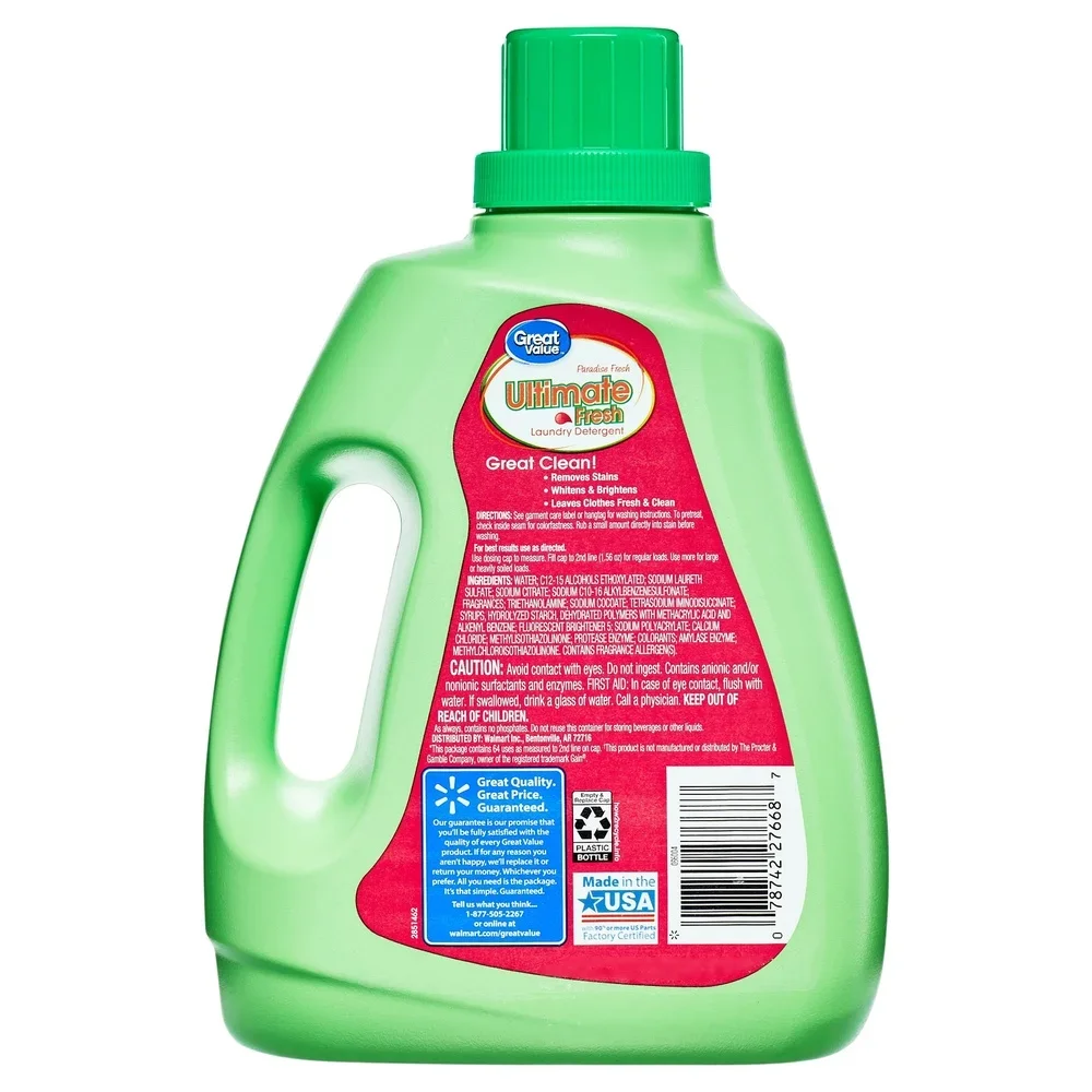 منظف الغسيل السائل الطازج النهائي 64 تحميلًا برائحة الجنة الطازجة HE المتوافقة مع الرائحة والقضاء على التفتيح ينظف قويًا