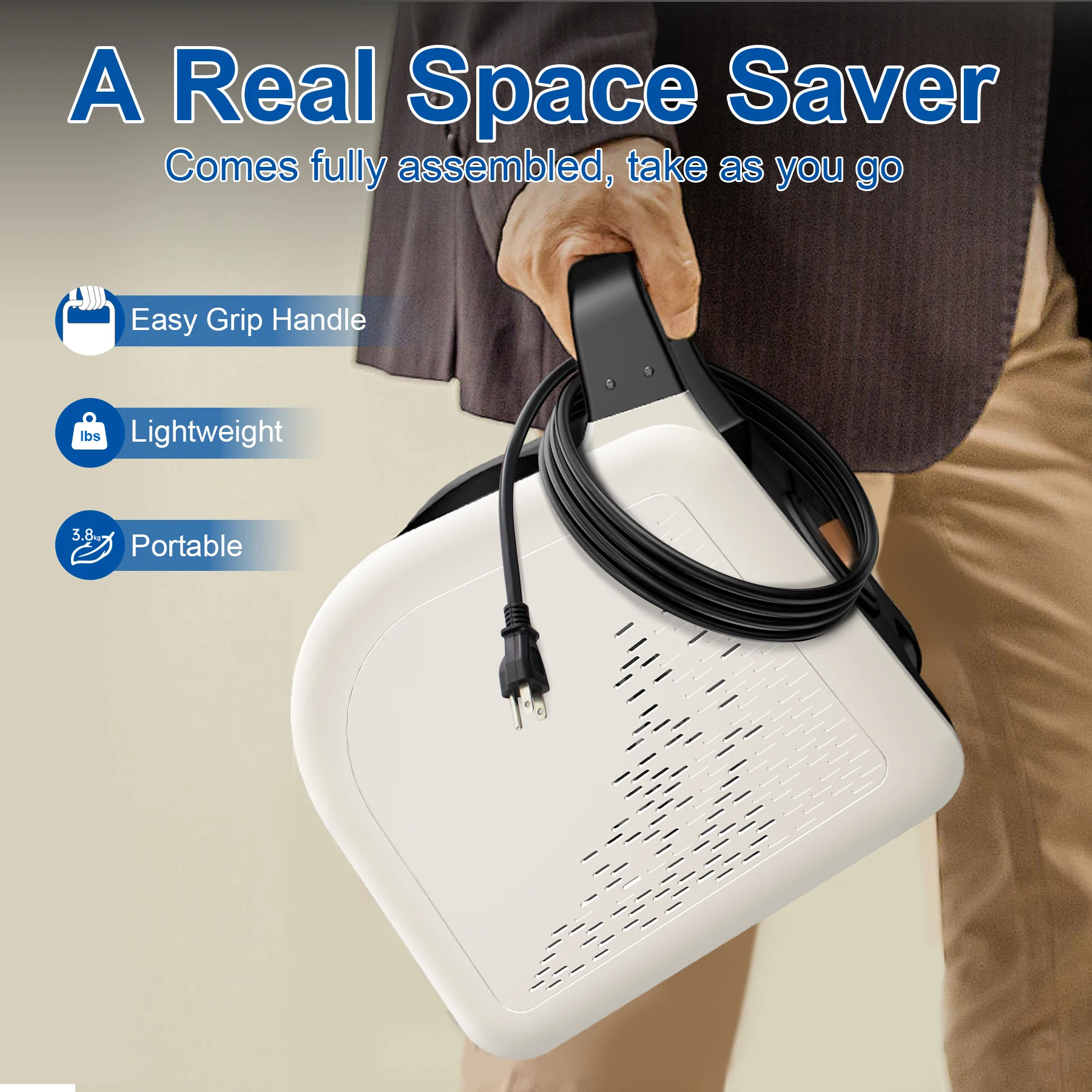 Compact portable mini air mover for carpet drying and water damage repair