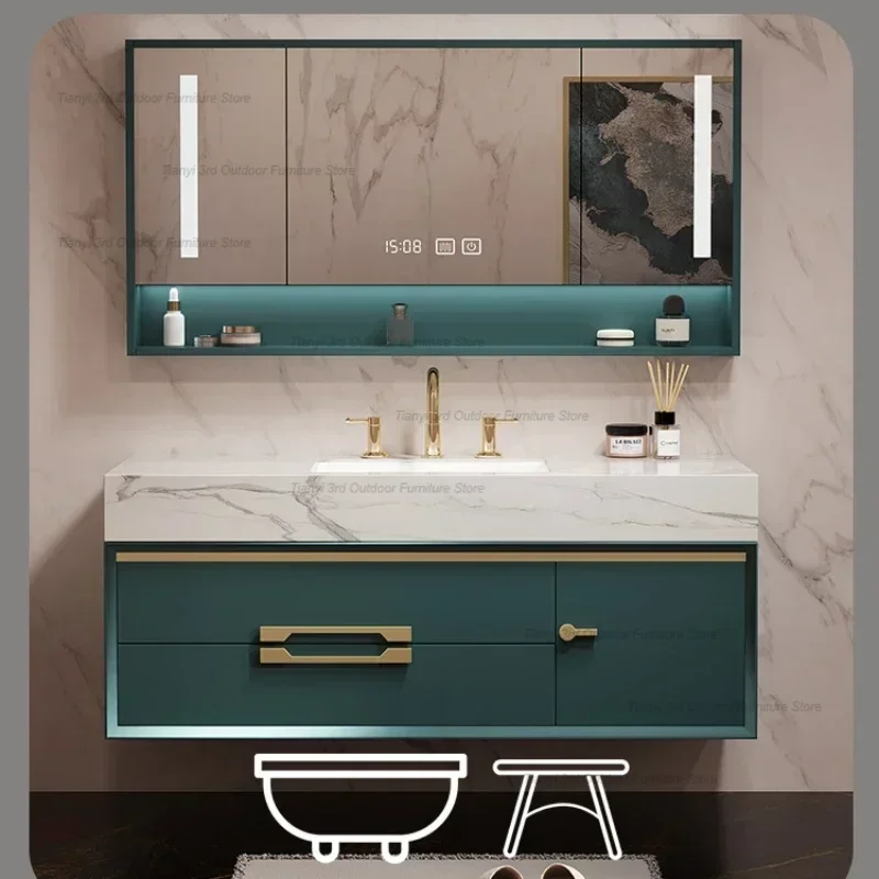 Modern Luxury Rock Plate Bathroom Cabinets Nordic Wall-mounted Design Smart Mirror Cabinets Fashion Furniture Arredo Bagno FYBC