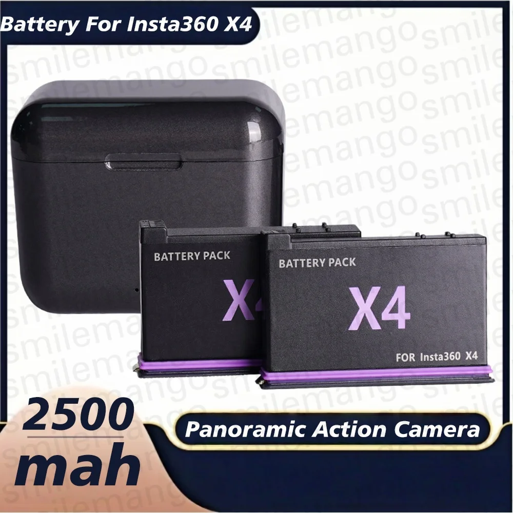 For Insta360 X4 Battery 3.85V 2500mAh Rechargeable Li-ion Battery Fast Charging Case Storage Box 360 Panoramic Action Cameras