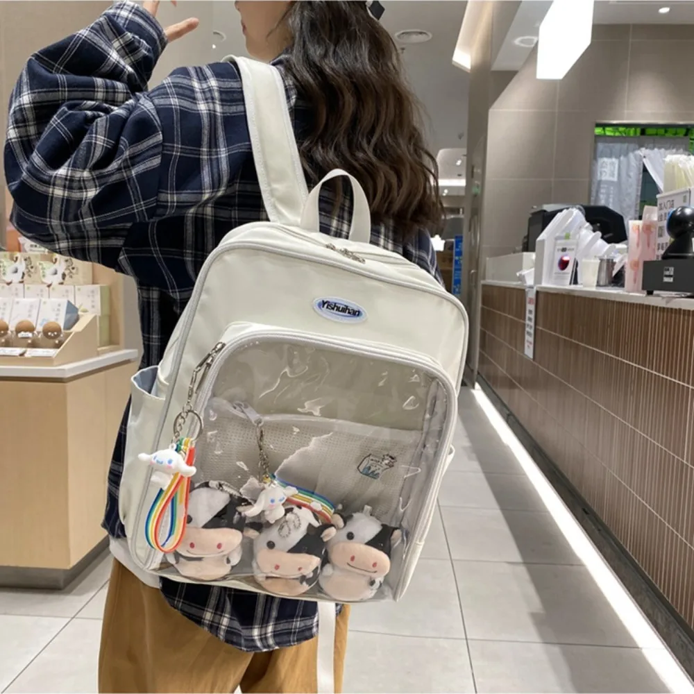 Japanese Style Itabag Student Shoulder Bag Schoolbag Tutoring Bag Transparent PVC Badge Backpack DIY Labubu Doll Display Bag