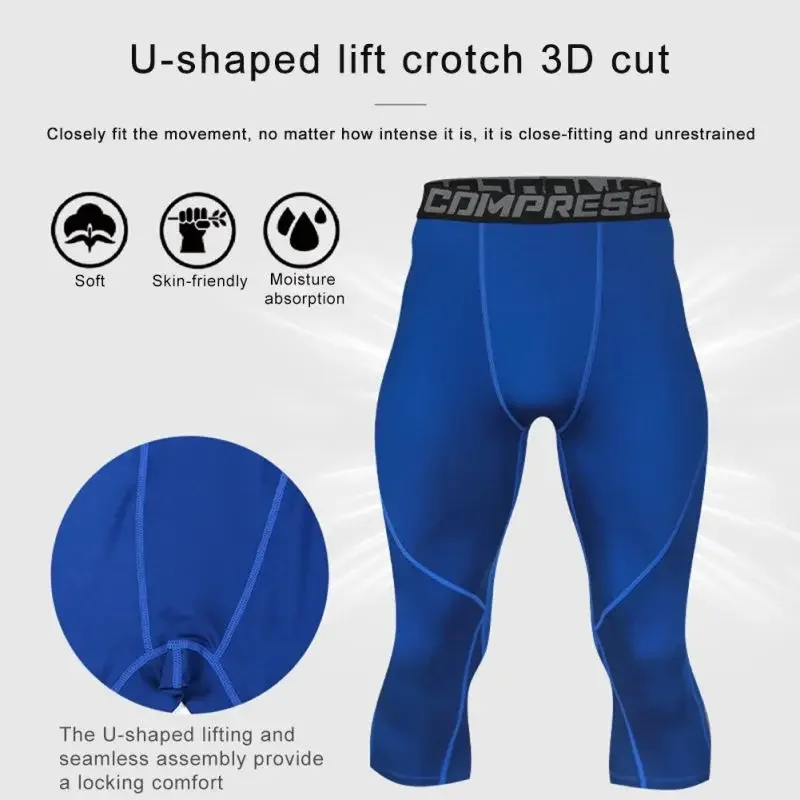 

Мужские тайтсы для бега, спортивные леггинсы с эластичными укороченными быстросохнущими компрессионными брюками, тренировочные дышащие леггинсы