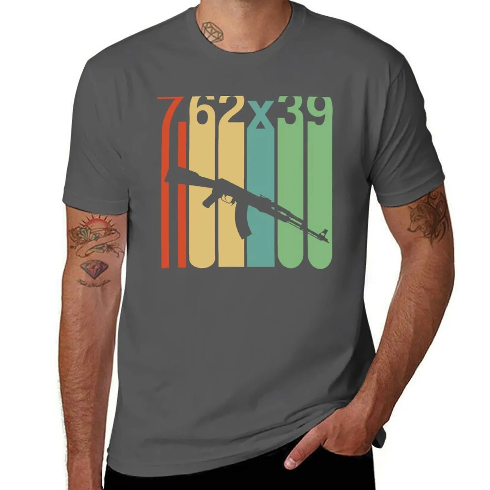 Retro Vintage AK-47 Rifle 2nd Amendment Gun Gift Gun Rights 7.62x39 T-Shirt Christmas Casual Short Sleeve Top