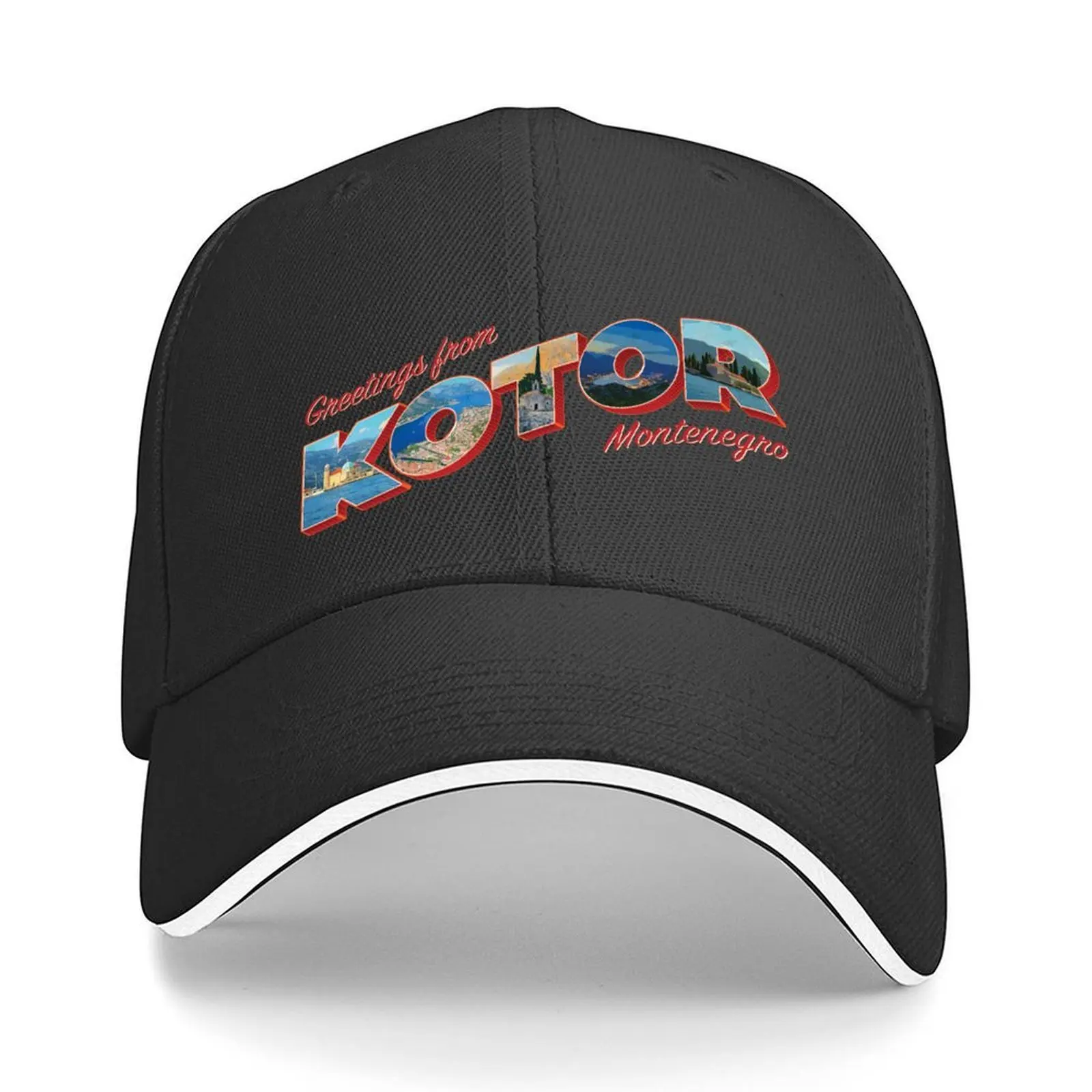 

Greetings from Kotor in Montenegro Vintage style retro souvenir Baseball Cap Winter hat Golf Caps Women Men's