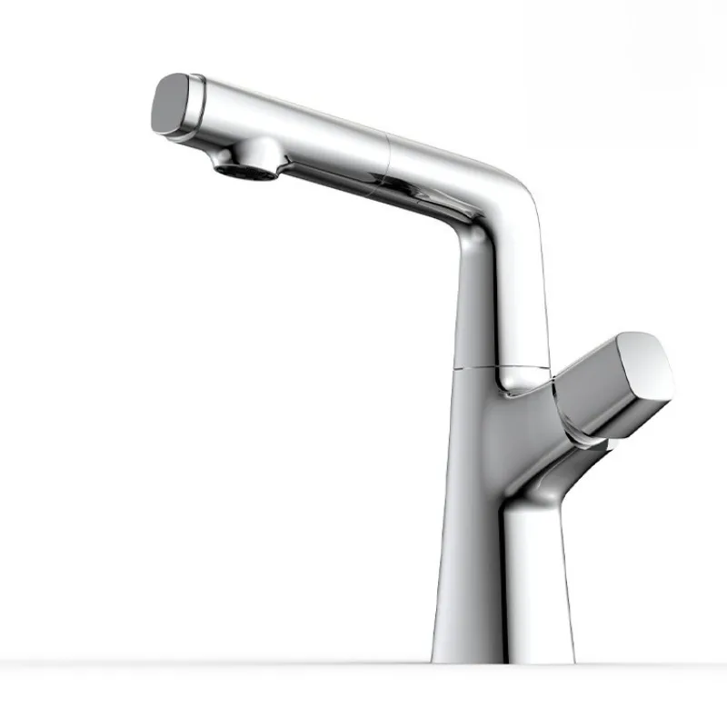 Home Use All Copper Lift and Pull Basin Faucet; Home Use Brushed Gold Bathroom Wash Basin Cold and Hot Basin Faucet.