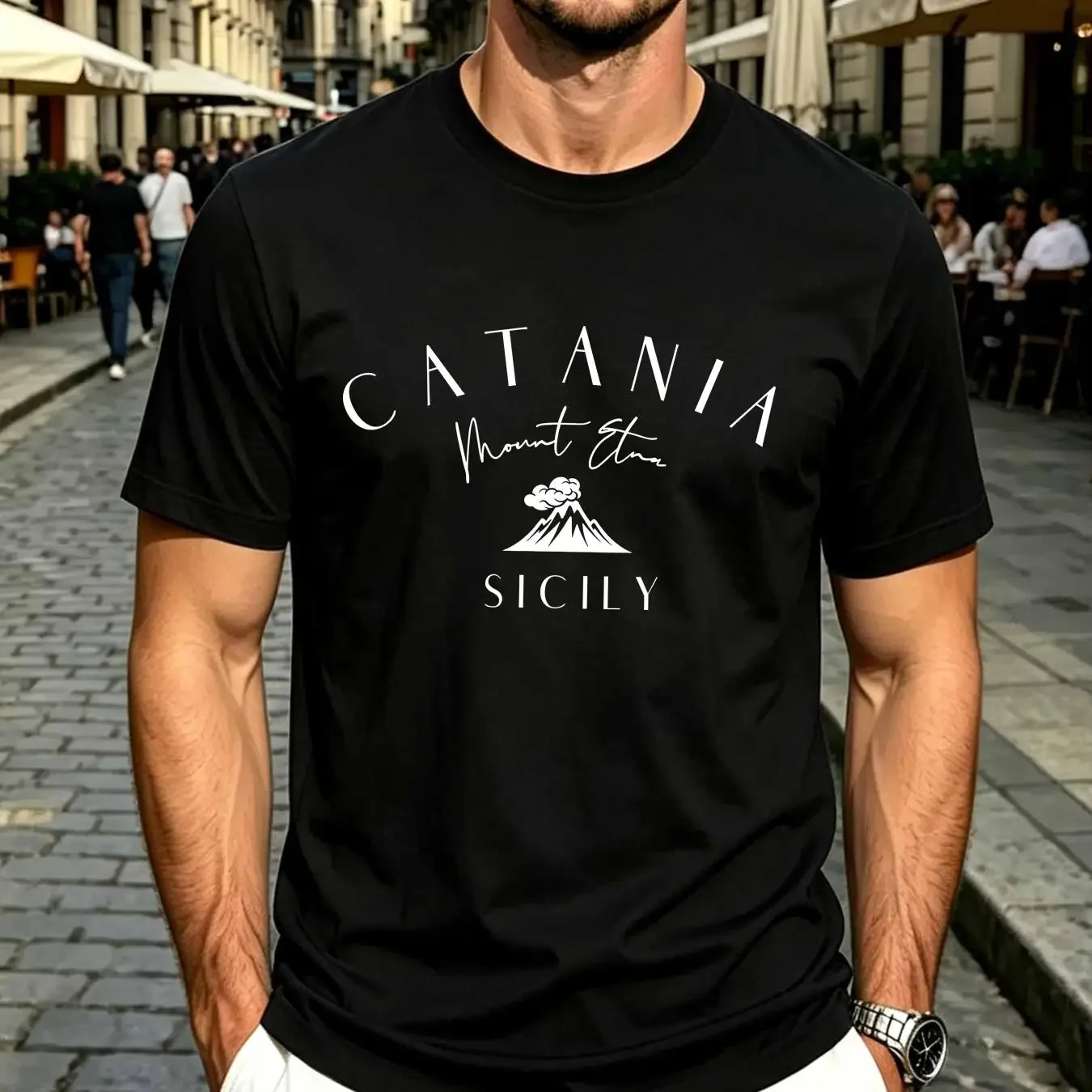 washed T Shirt Mount Etna Sicily Catania Volcano Mountain Soft and Comfortable Crewneck long or short sleeves vintage Washed