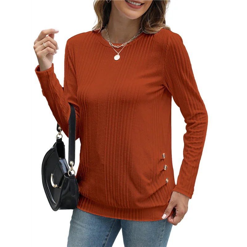 

Long Sleeve Shirts For Women Tunic Tops For Women Loose Fit Dressy Crew Neck Pullover Basic Sweaters For Women Orange L