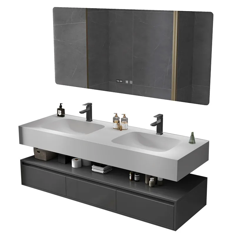

Hotel wind rock slab seamless ceramic basin bathroom cabinet