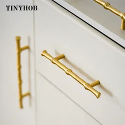 Nordic American Style Vintage Bronze Solid Brass Cabinet Knobs Cupboard T Bar Handles for Furniture / Bamboo Knot Design Handle
