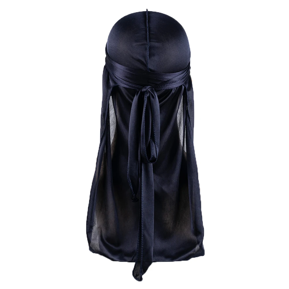 Black Satin Silky Durag Long Tail Doo Rag Men 360 Waves Hair Wrap Soft Silk Headband Hip Hop Turban Hair Protection Cap view 5