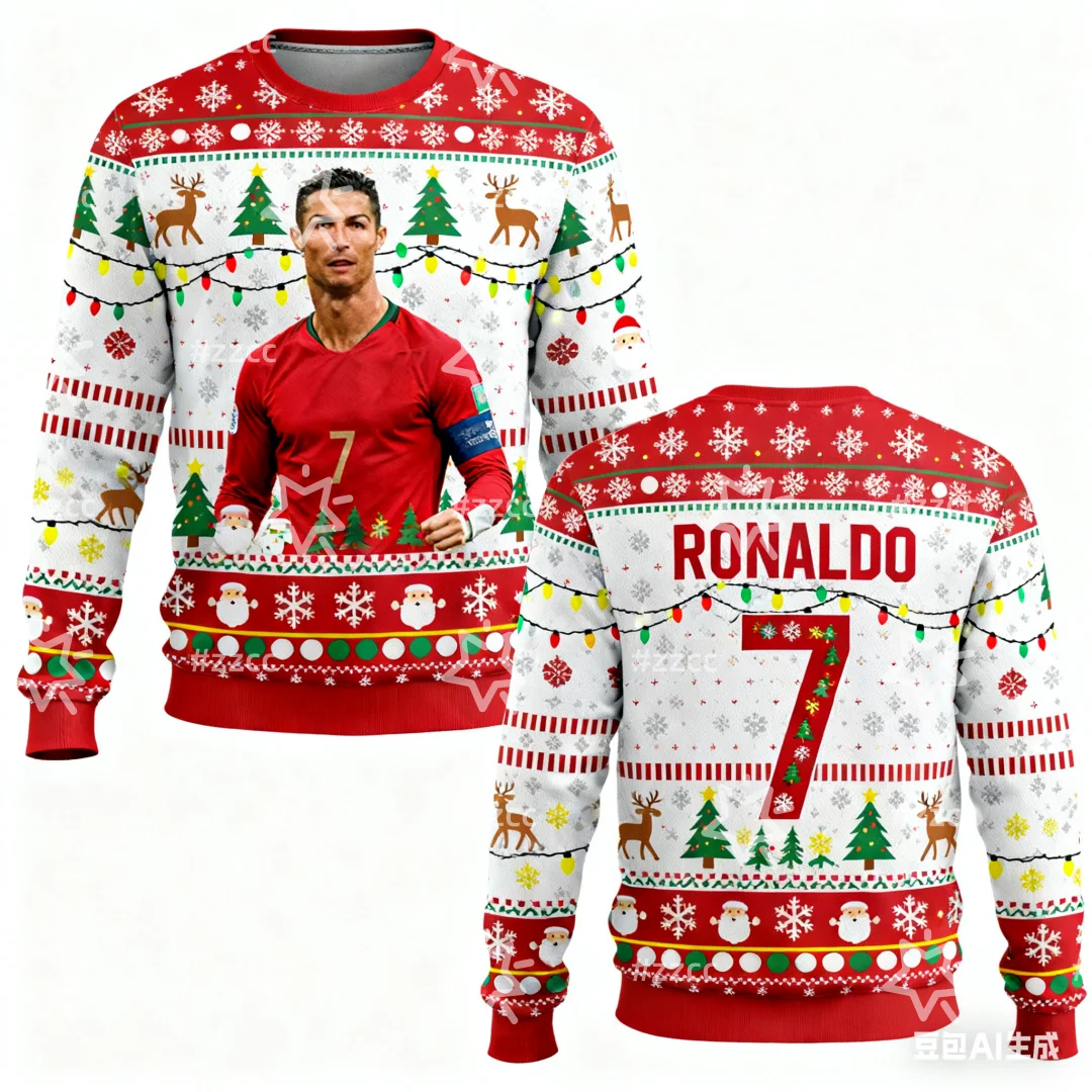 25-26 Ronaldo No. 7 camiseta de fútbol Sudadera con capucha gráfica navideña Moda de otoño Y2K Sudaderas con capucha para niños Sudaderas para hombres y mujeres