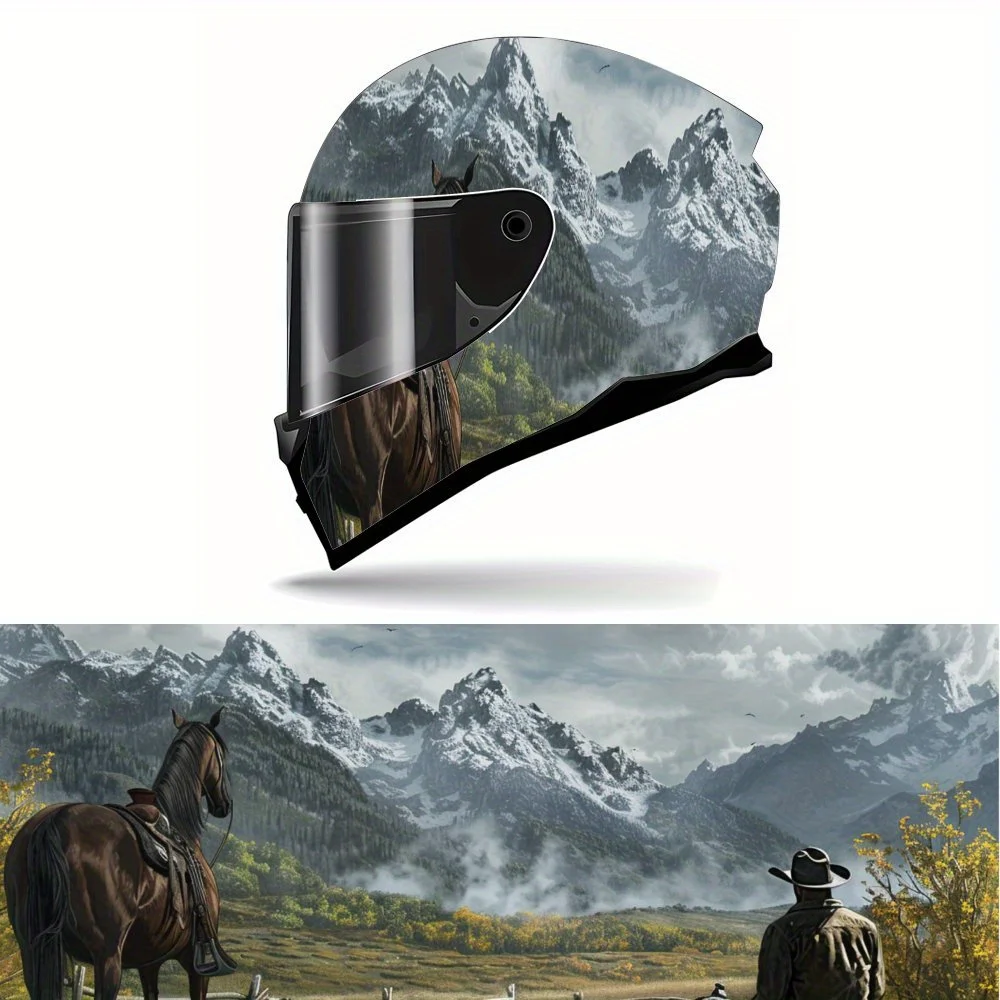 

Full Face Mountain and Horseback Rider pattern Helmet Decals - Durable and Waterproof PVC, self-adhesive Motorcycle Racing Helme