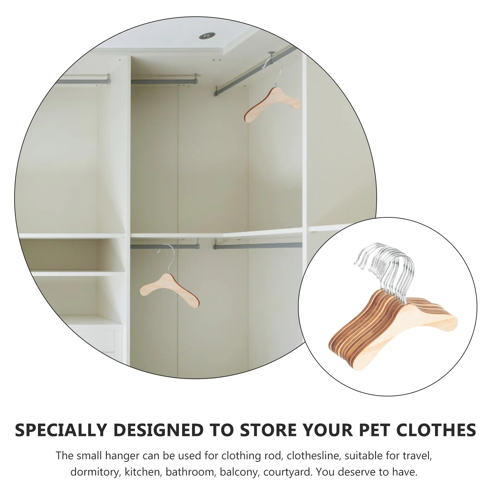 

10pcs Wooden Pet Hangers Small Dog Clothes Hangers Household Use Portable Cat Accessories Wear-Resistant Hook For