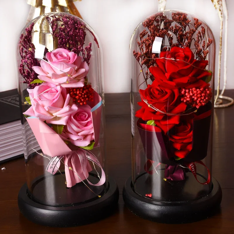 Preserved Rose Flower Light Up Eternal Rose in Glass Dome for Mom Girlfriend Wife Grandma Valentine’s Day Birthday Wedding Gifts