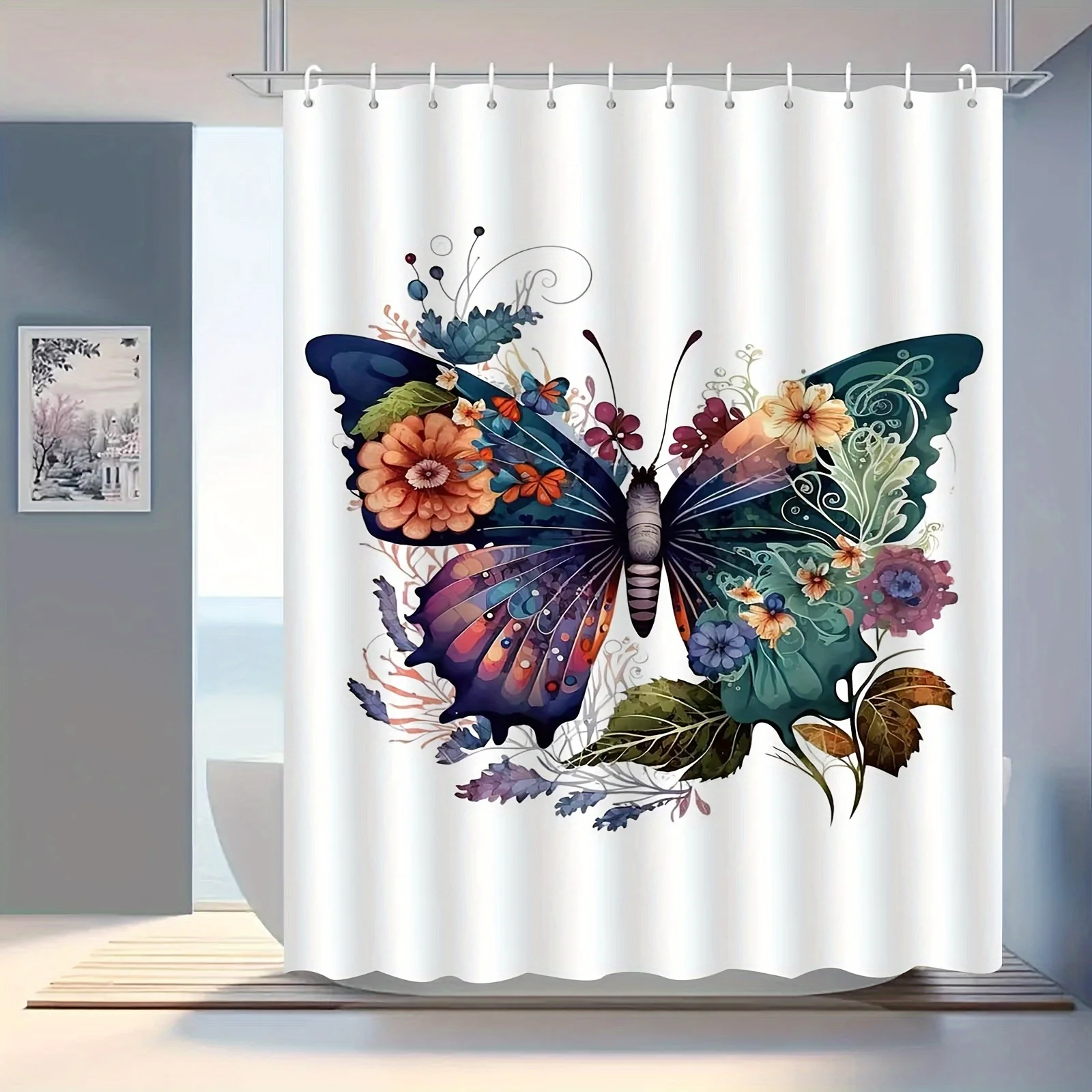 Jit1pc Romantic Butterfly Dancing Shower Curtain, Elegant And for Bathrooms, Multi-Functional And Fog-Resistant, Decorative Patt