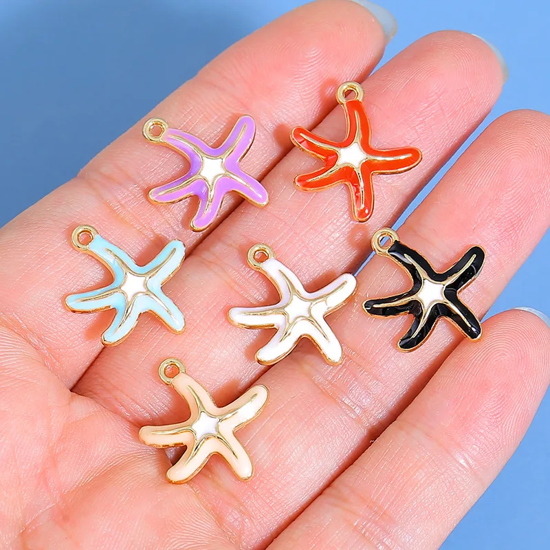 6Pcs 3D Starfish Oil Drip Pendant DIY Female Bracelet Small Charm Accessory Marine Life Series Accessories