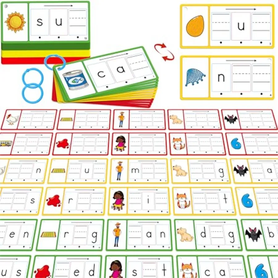 

CVC Word Writing Cards, 100 Double-Sided Handwriting Cards 3-Level Short Vowel Spelling Flashcards CVC Sight Words Early Educat
