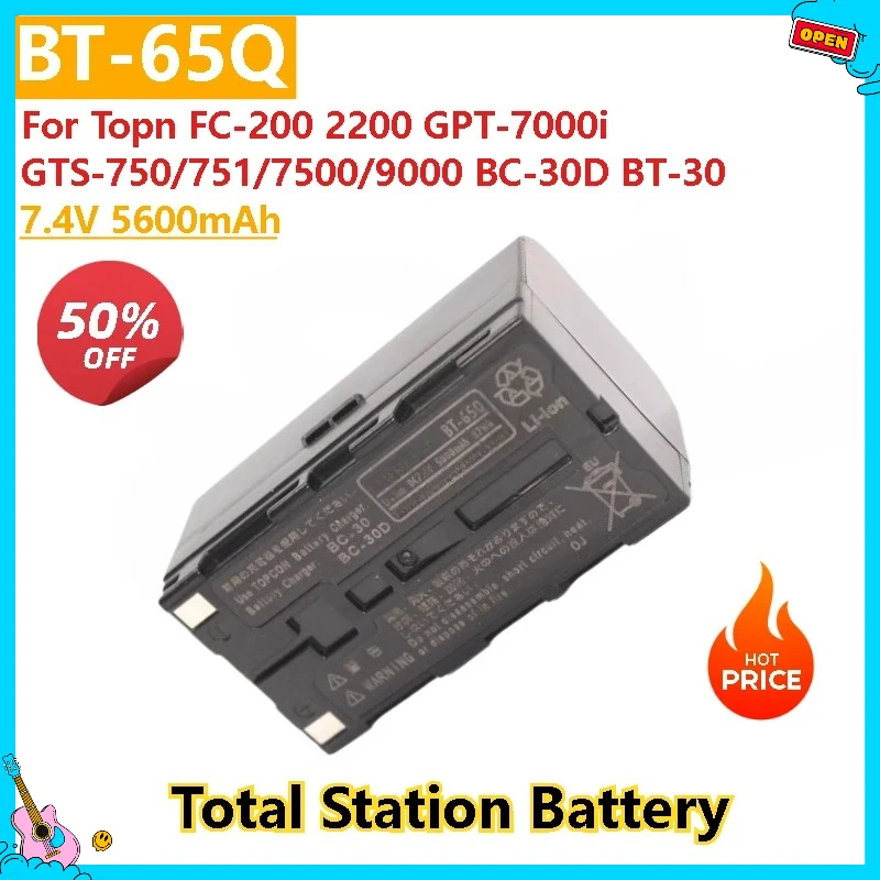

BT-65Q High Capacity Battery 5600mAh For Topn GTS-750/751/7500/9000 FC-200 2200 BC-30D BT-30 Total Station Survey Instrument