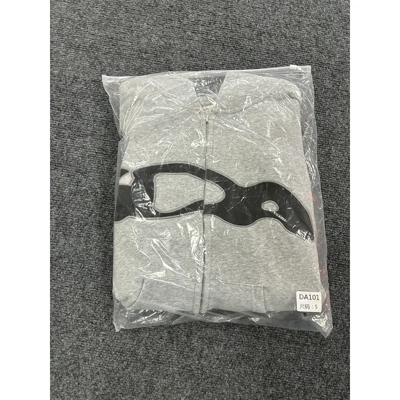 المرأة هوديي Y2k Harajuku Ida sply الصدر منشفة التطريز التسمية سستة القطن بلوزات الرجال عادية رمادي فضفاض البلوفرات