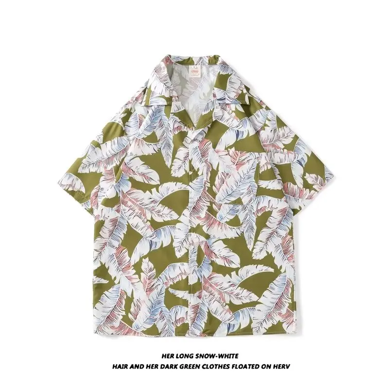 2024 Print Shirts Women Clothing Baggy Vintage Aesthetics Summer Hawaiian Personal Harajuku Unisex Japanese Teens High Street046