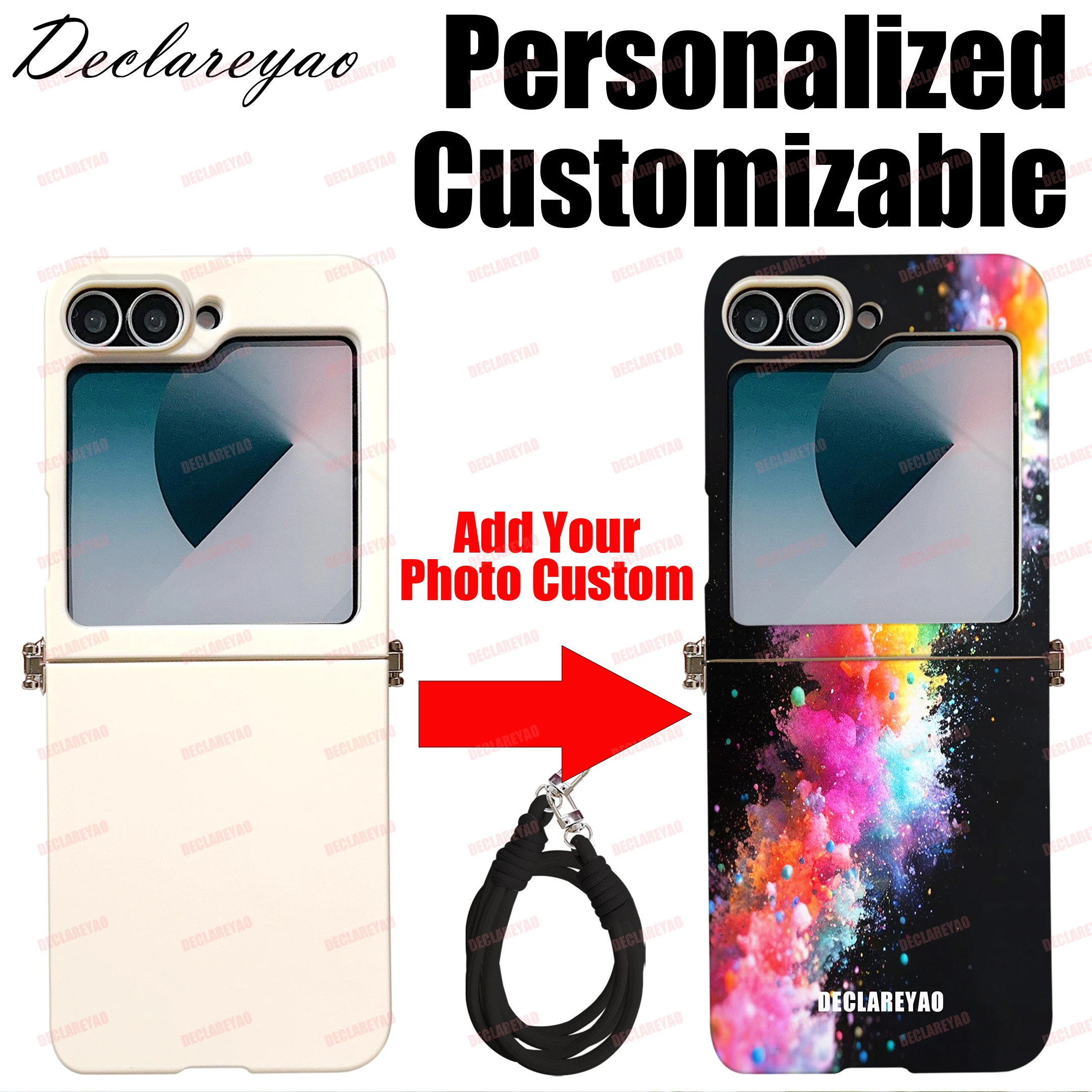 Personalized Customizable DIY Photos Folding Hard Matte Coque For Samsung Galaxy Z Flip 7 6 5 4 3 5G Cases Covers Image Lanyard