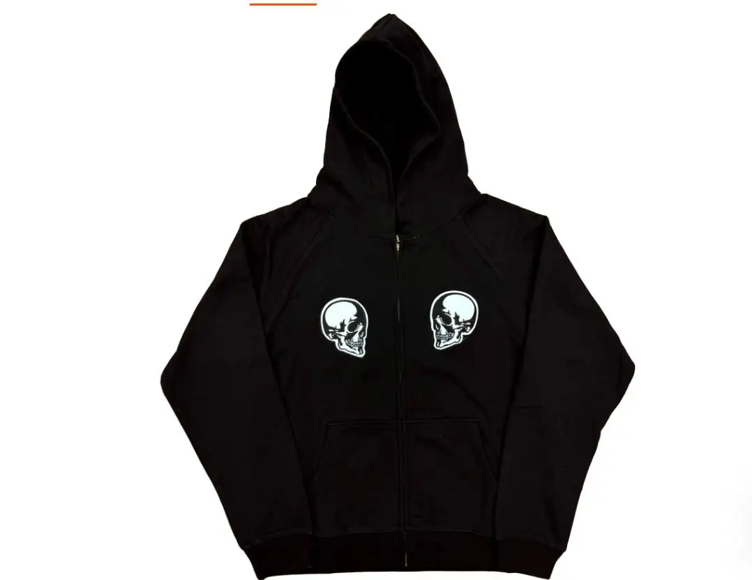 2026 Number Nine Double Skull Clash Zip Hoodie  Skeleton Embroidered Hooded  WY1513