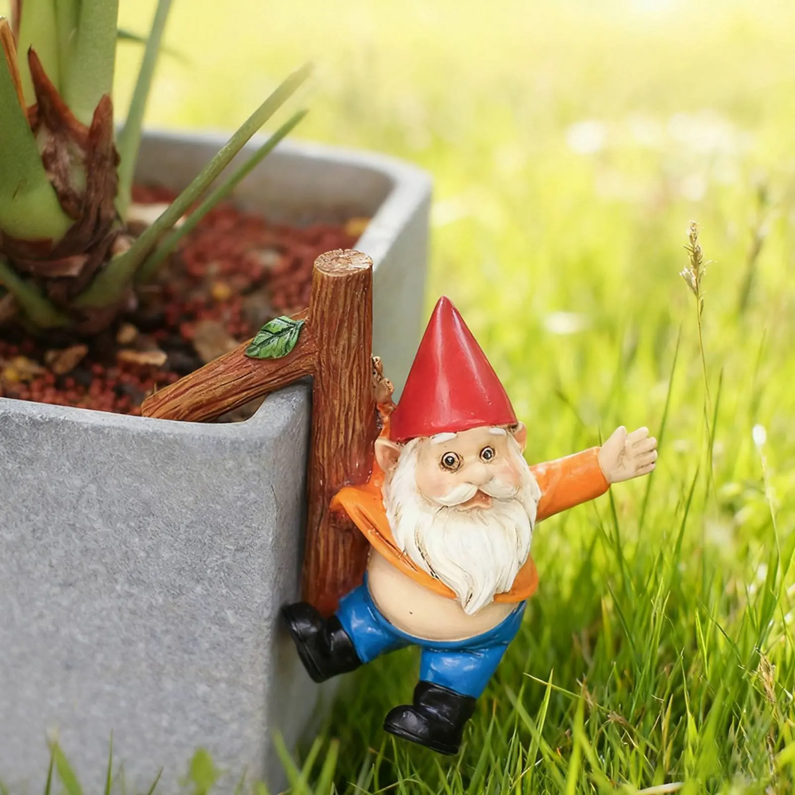 Flower Pot Hugger Gnome Cute Design Hanging Gnome Figurine Hanging Dwarf Decoration Mini Size Pot Fairy Ornament Hand Painted view 2