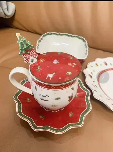 German Treasure Hard Porcelain  Toy Joy Multi-Angle Dinner Plate Christmas Cup Saucer Bowl Candlestick