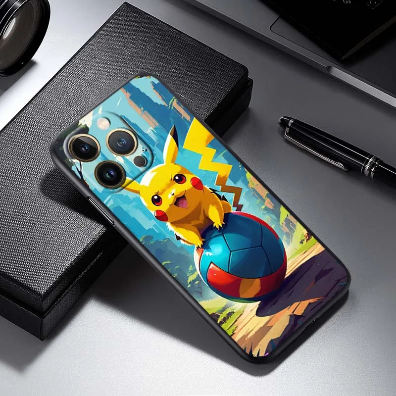 P-Pokemons R-Rayquazas لابل آيفون 16 16E 15 14 13 12 11 XS X Pro Max Plus غطاء سيليكون ناعم أسود جراب هاتف