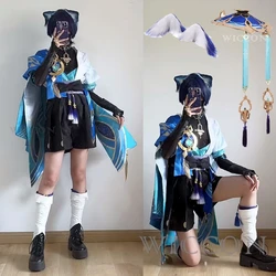 Genshin Impact Scaramouche Wanderer Cosplay Costume Halloween Balladeer Kunikuzushi Bucket Hat Costume Wig Cos Sumeru Anemo Suit