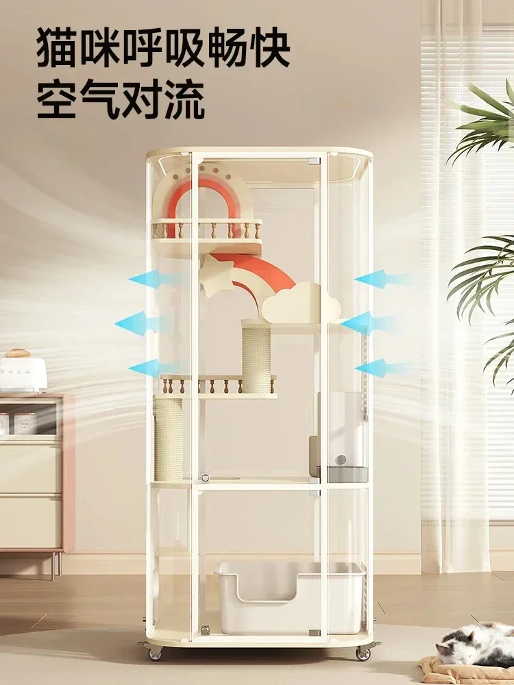 Panoramic Cat Villa Household Glass Cat Cage Large Indoor Cat House with Toilet Integrated