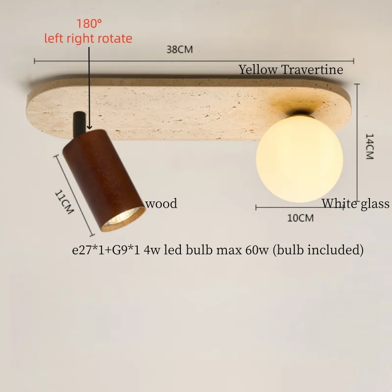 IWHD اليابان وابي سابي LED أضواء السقف غرفة نوم الحمام الممر إضاءة المنزل الأصفر الترافرتين مصباح السقف Lampy Sufitowe