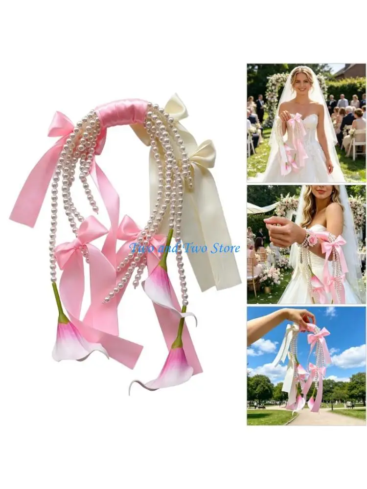 HX6F Traditional Pink Fabric Flower Bridal Bouquet Realistic Wedding Decor