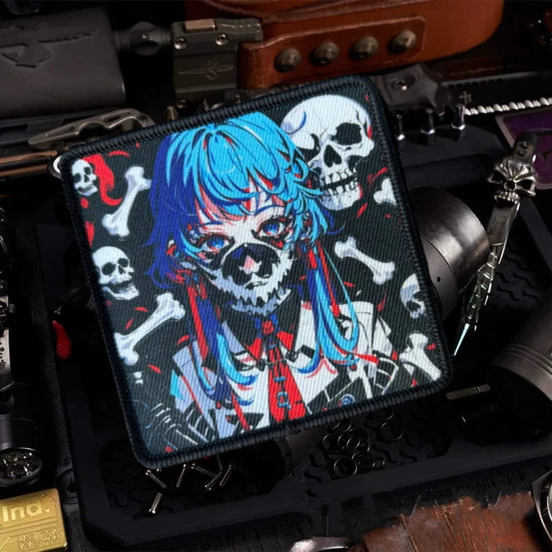 

Punk Skull Girl Morale Tactical Patch Anime Printing Hook&Loop Emblem Military Badge Combat Armband Backpack Stickers