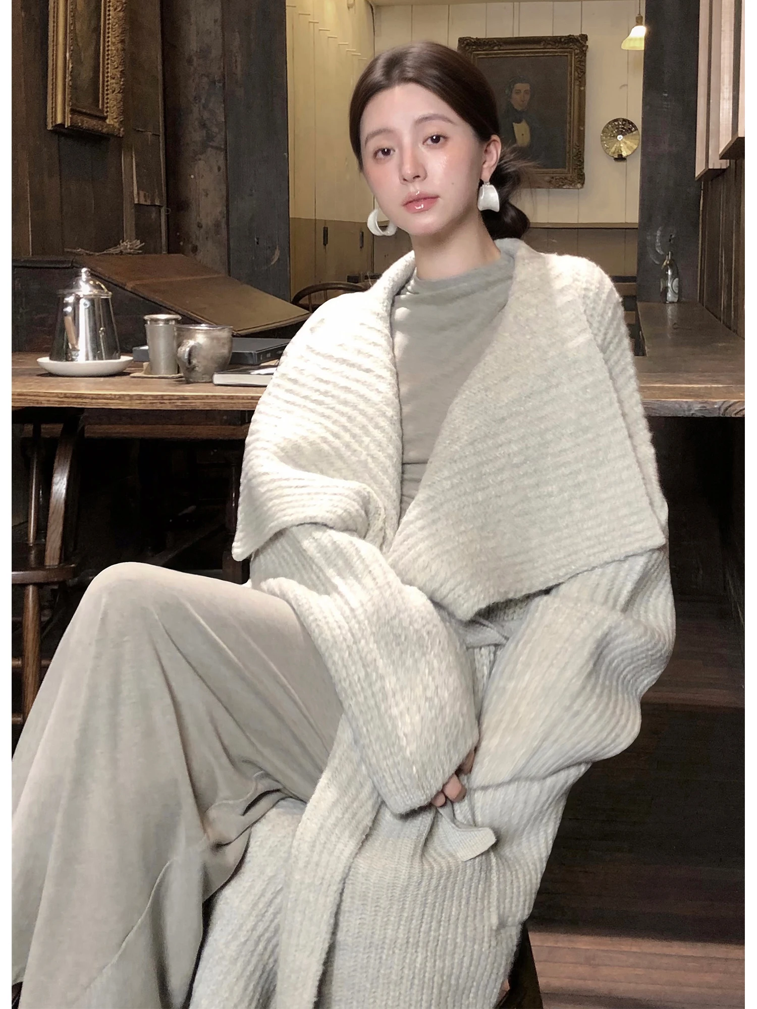 

Ele Knitted Slim Fit Dr with Collar And Belt for Women Casual Sle Long Sve mid Length Warmth Provided by Chinese ...