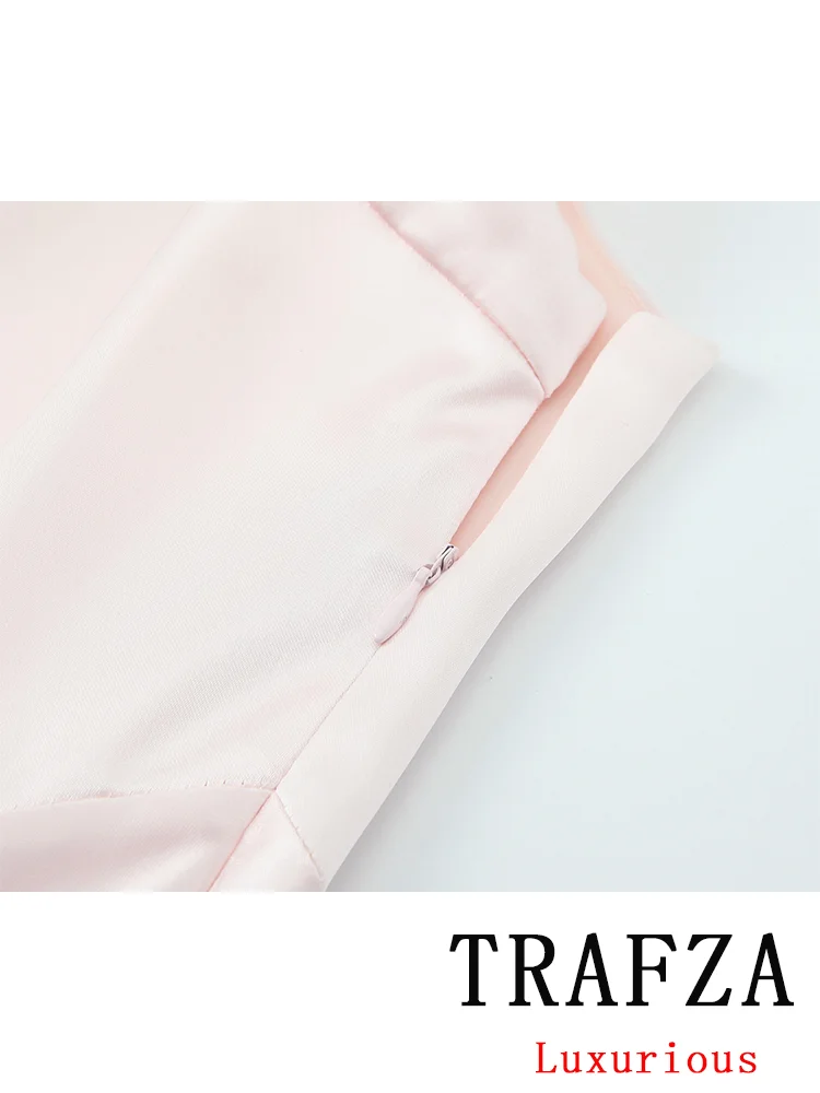 TRAFZA Vintage Chic Casual Sweet Women Cami Dress rosa chiaro senza maniche a-line Mini abiti New Fashion 2024 Summer Beach Dress