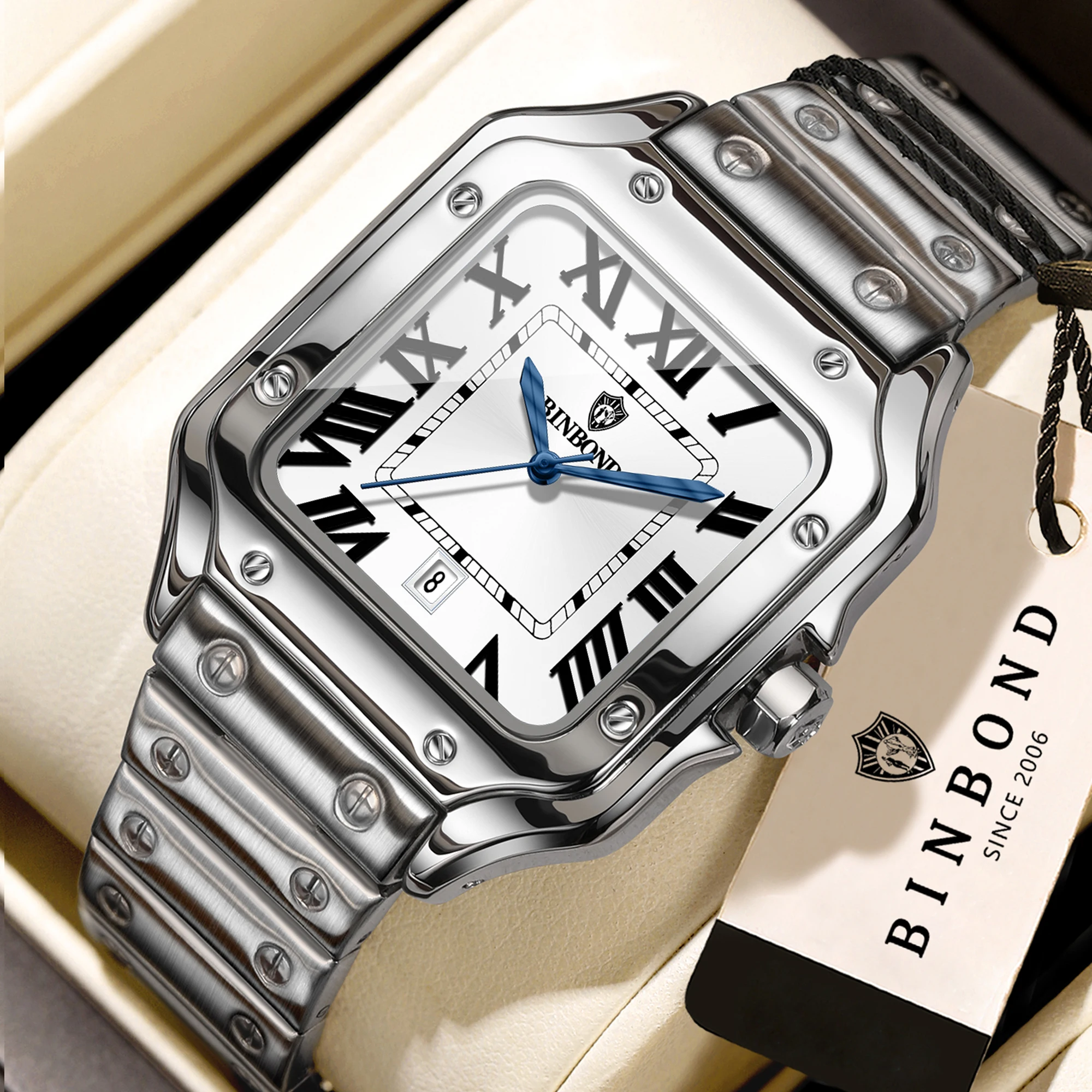 BINBOND New Original Men's Quartz Watches Waterproof Luminous Auto Date Durable Stainless Steel Watch For Man Luxury Reloj
