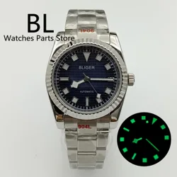 BLIGER 36mm/39mm NH35A Automatic Watch For Men Blue Grid Dial Snowflack Hands Green Luminous Fluted Bezel Sapphire Glide Lock