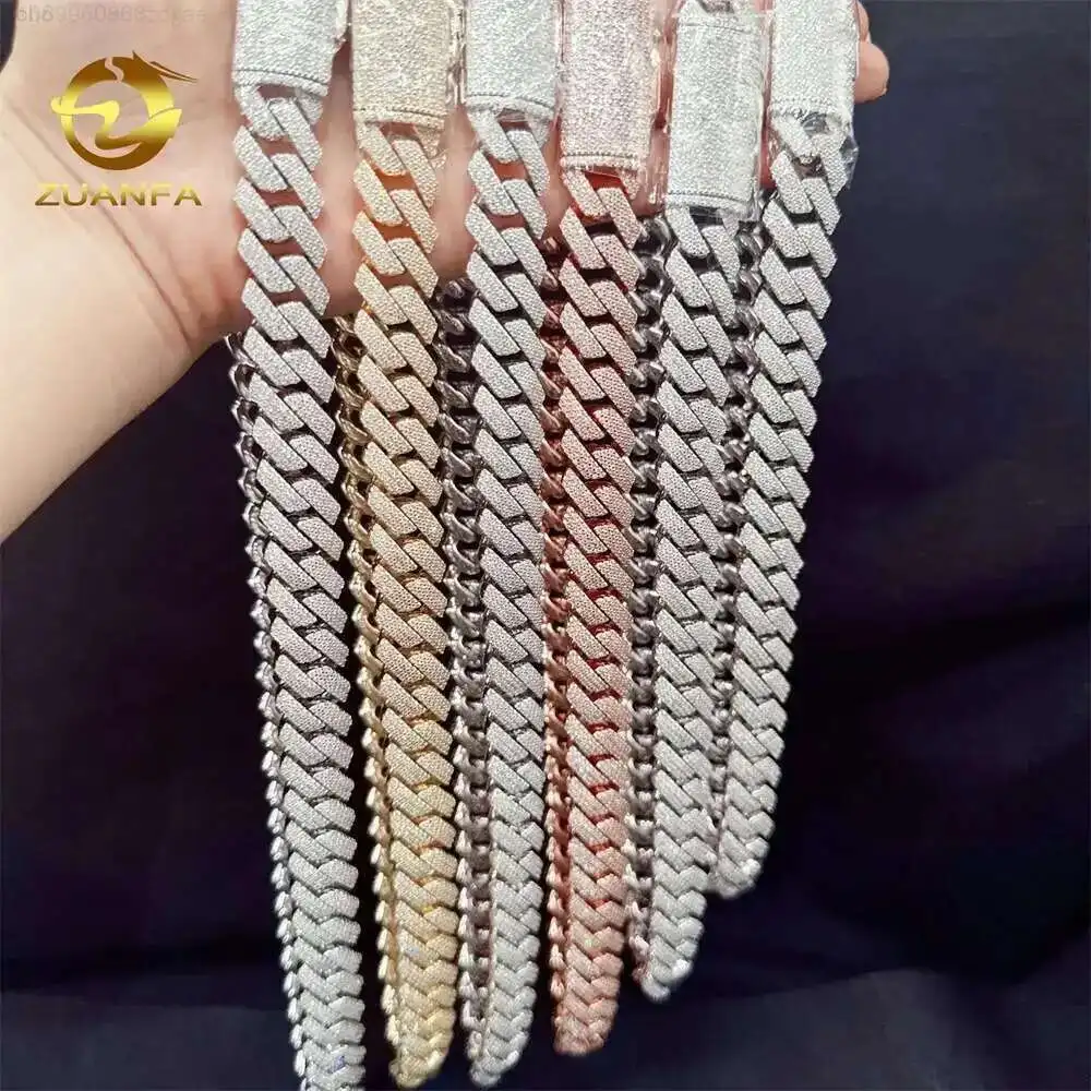 

Factory Wholesale Vvs Moissanite Diamond 925 Silver 15mm 4 Rows Diamond Iced Out Hiphop Necklace Men Jewelry Cuban Link Chain