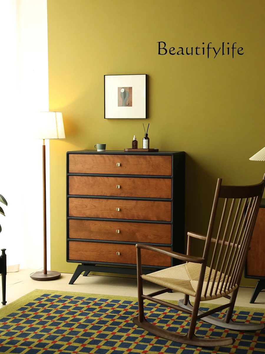 

American-Style Retro Solid Wood Storage Chest of Drawers Bedroom Living Room Design Side Cabinet